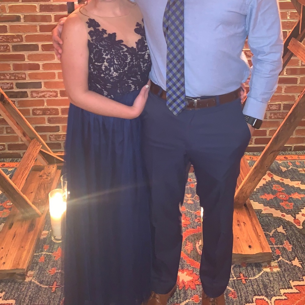 Jasmine Blue Sleeveless Illusion Neckline Gown - Picture 5 of 9